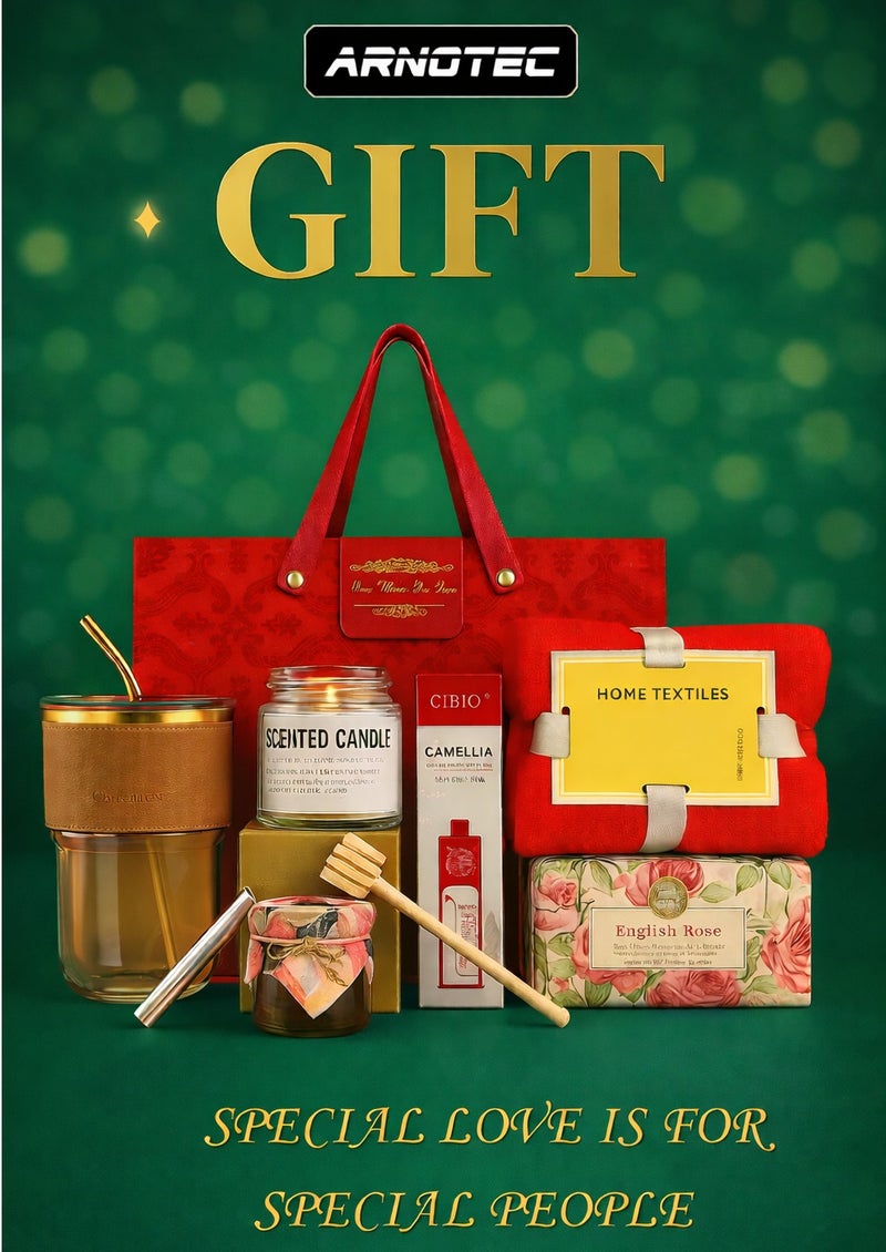 ARNOTEC Red-Themed Luxury Gift Set for Women – Relaxing Aromatherapy Spa Gift Box with Scented Candles, Honey, Soap, Hand Cream, Glass Water Cup & Towel, Perfect for Birthday, Christmas, Valentine’s Day, Mother’s Day, Anniversary & Holidays - Image 1
